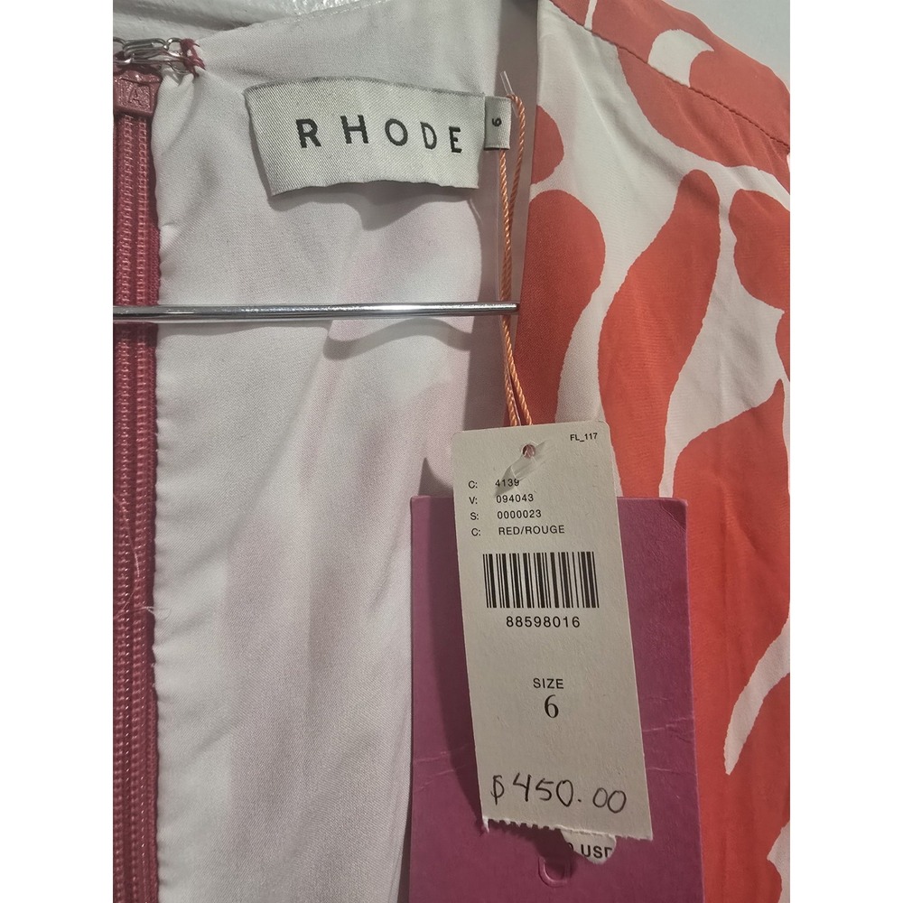 Rhode Ina Midi Dress W/ Puff Sleeves in Red Caspi Sz 6 NWT MSRP $450 - Picture 6 of 14